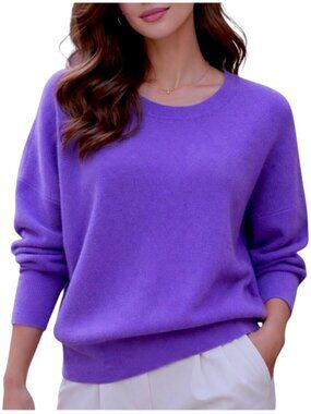 Eileen Fisher Cashmere Crewneck Sweater Purple Oversized S